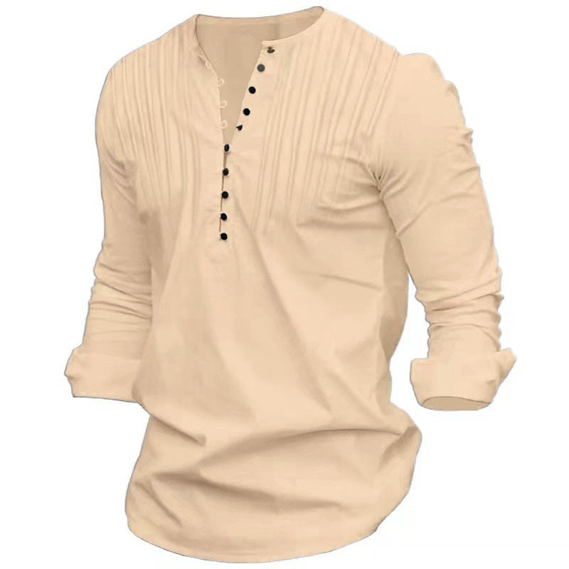Herren Langarmshirt Elegant mit Knöpfen und Falten Modern