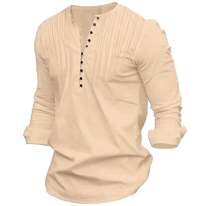 Herren Langarmshirt Elegant mit Knöpfen und Falten Modern
