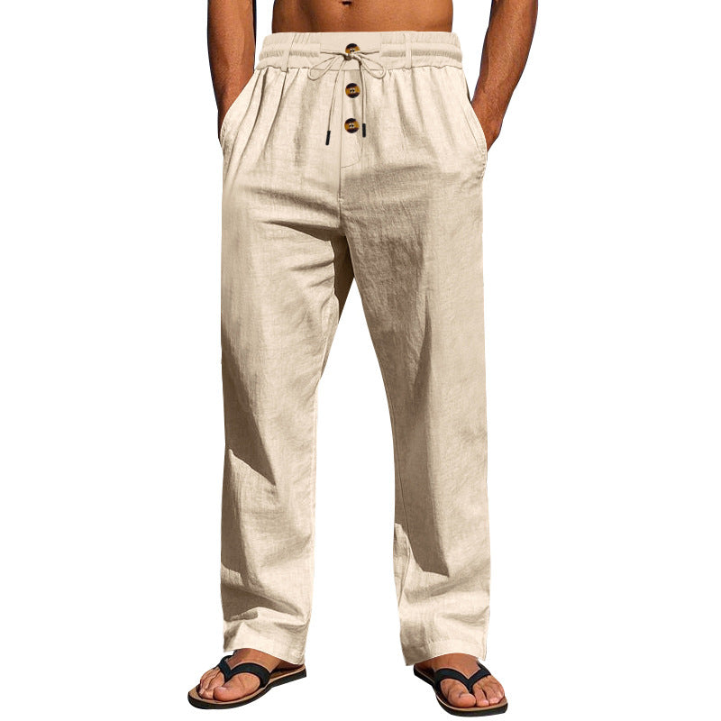 Herren Leicht Leinenhose Bequem Elastisch Mit Taschen