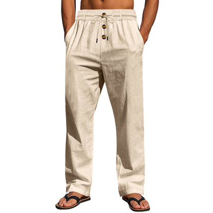 Herren Leicht Leinenhose Bequem Elastisch Mit Taschen