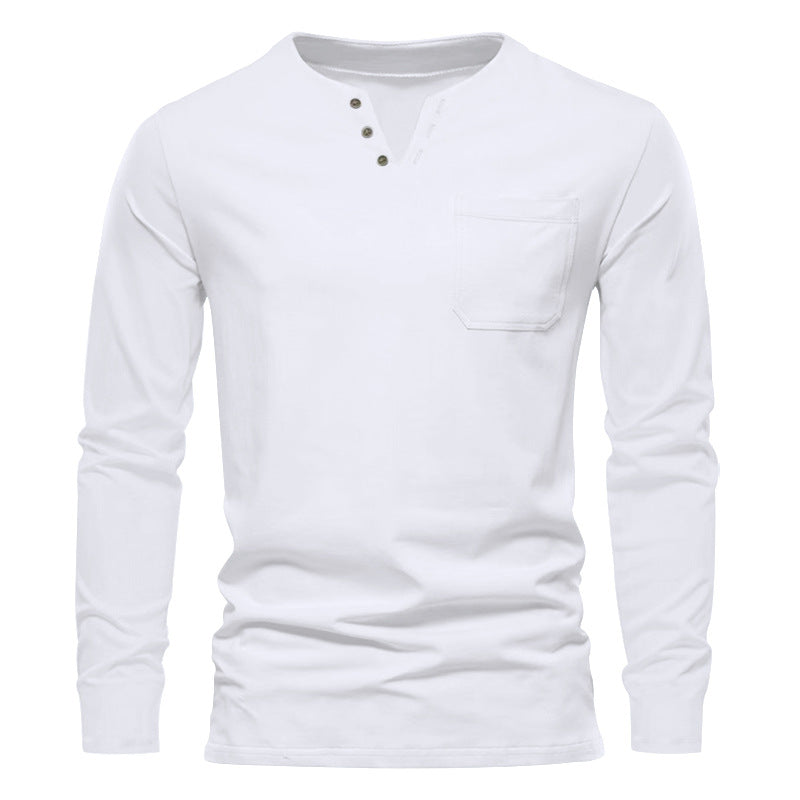 Herren Langarmshirt Mit Brusttasche Modern Knopfdesign