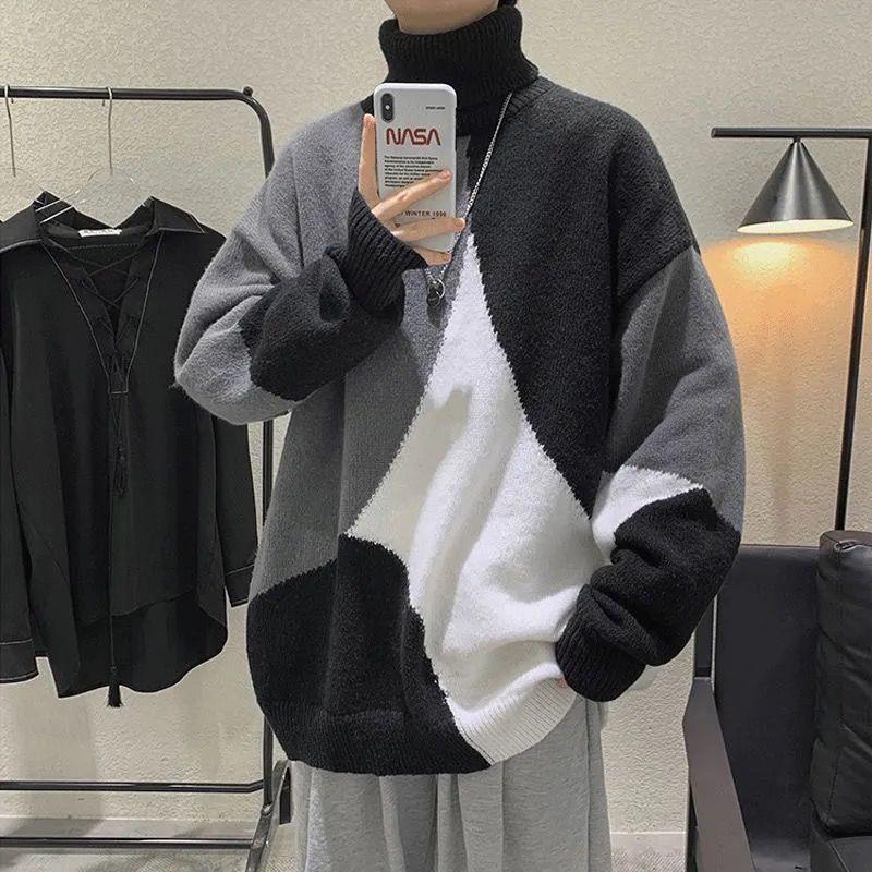 Herren Pullover Grobstrick Modern Kragen Farbblock - BerlinGlamour