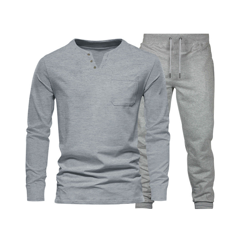 Herren Langarm-Henley-Set Bequeme Jogginghose Sportlich