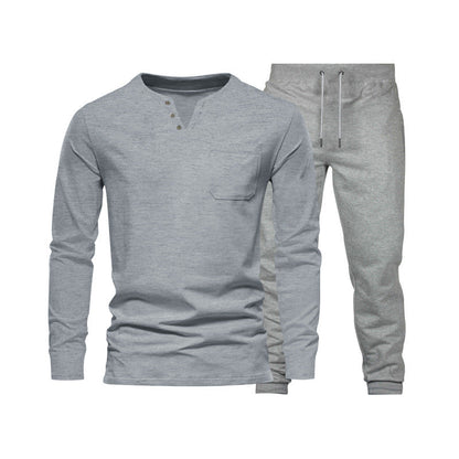 Herren Langarm-Henley-Set Bequeme Jogginghose Sportlich