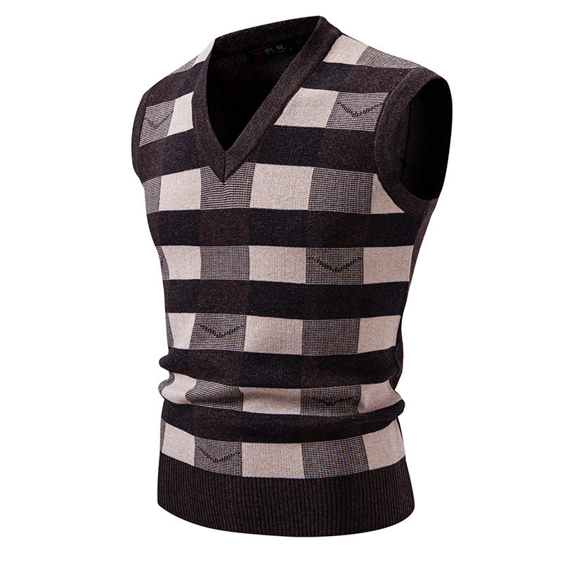 Herren Strickweste Karomuster Modern V-Ausschnitt