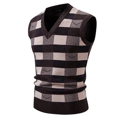 Herren Strickweste Karomuster Modern V-Ausschnitt