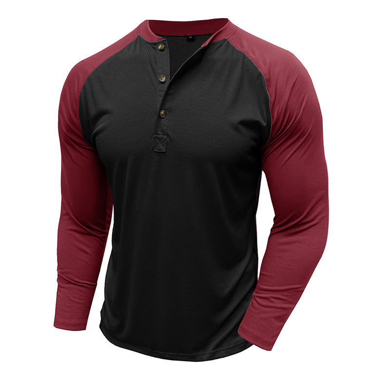 Herren Langarm-Shirt Modern mit Kontrastärmeln und Knöpfen