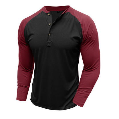 Herren Langarm-Shirt Modern mit Kontrastärmeln und Knöpfen