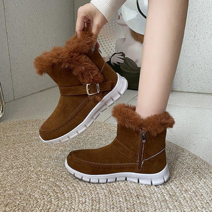 Damen Winterstiefel Kuschelig Kunstfell Riemen - BerlinGlamour