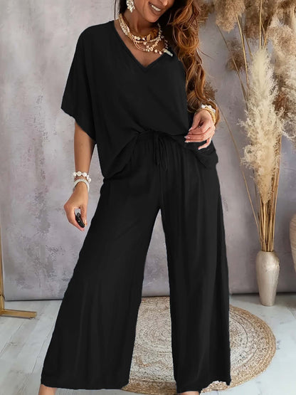 Damen Freizeitoutfit locker Oberteil weite Hosen Casual