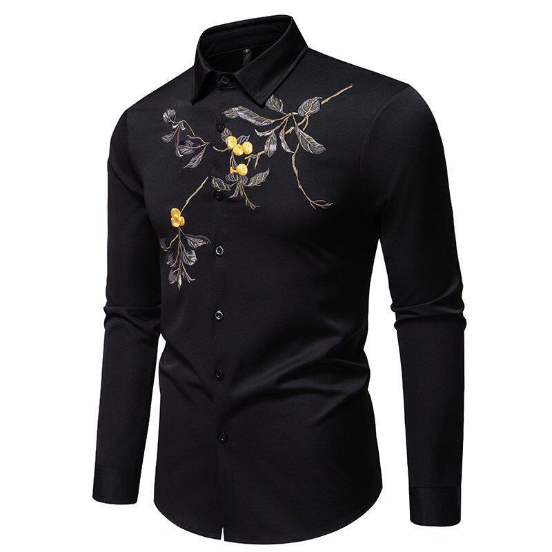 Elegantes Langarmhemd Herren Bestickt Modern Berlin
