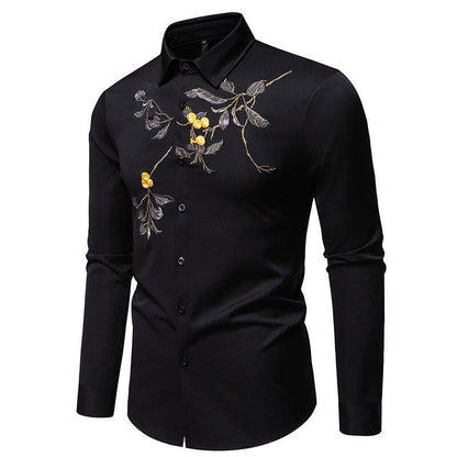 Elegantes Langarmhemd Herren Bestickt Modern Berlin