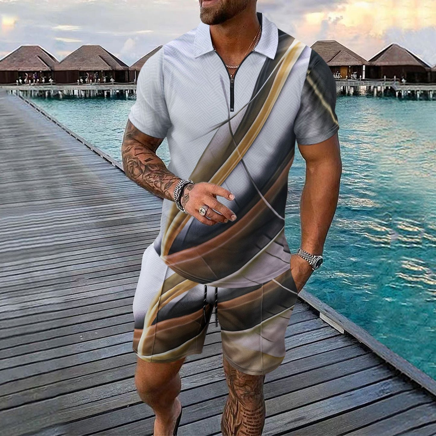Herren Kurzarmhemd Tropisches Muster Sommer Modern