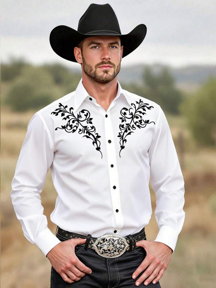 Herren Langarmhemd Modern mit Floralmuster Elegant
