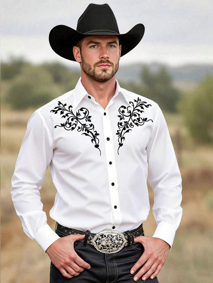Herren Langarmhemd Modern mit Floralmuster Elegant