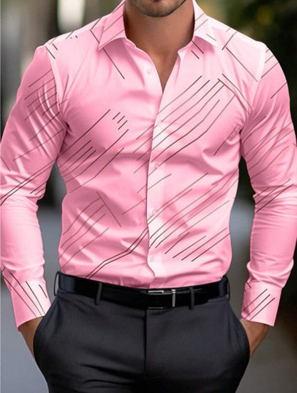 Herren Hemd Langarm Modernes Linienmuster SlimFit