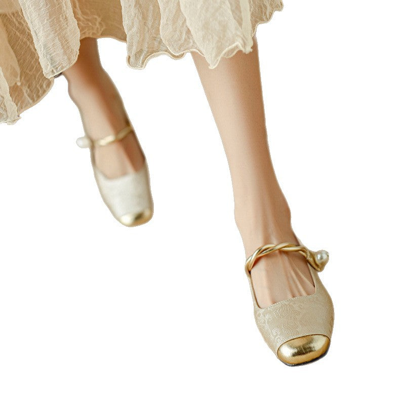 Elegante Damen Ballerinas mit Perlen Schmuck