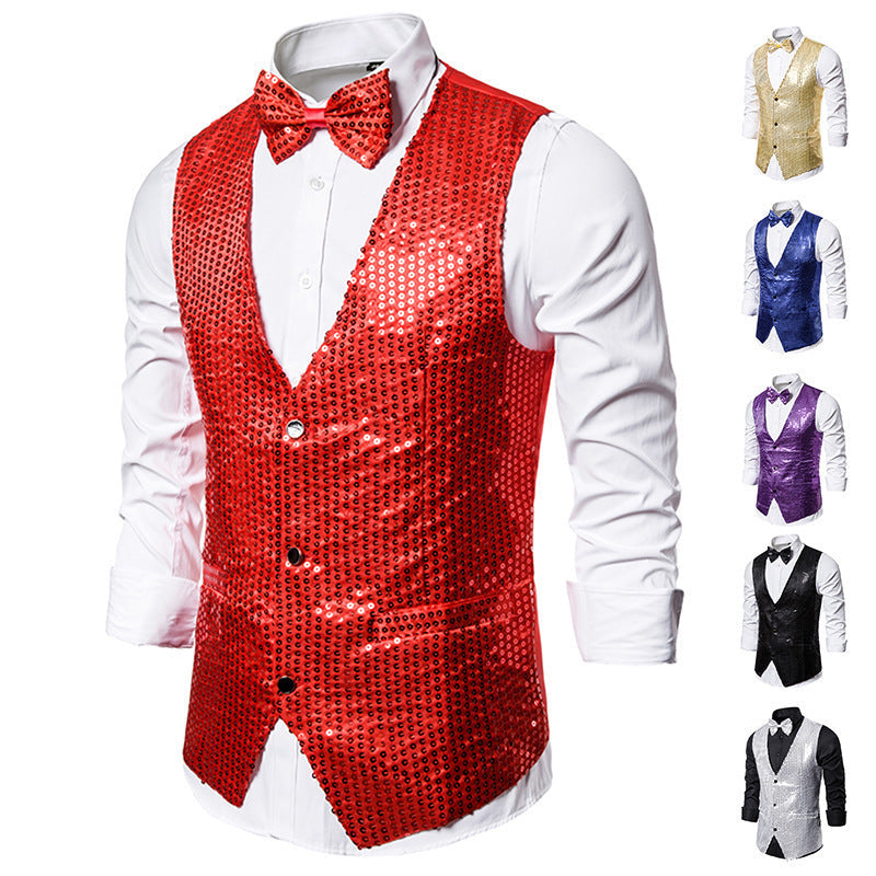 Herren Weste Glitzer Pailletten mit Fliegenbinder Elegant - BerlinGlamour