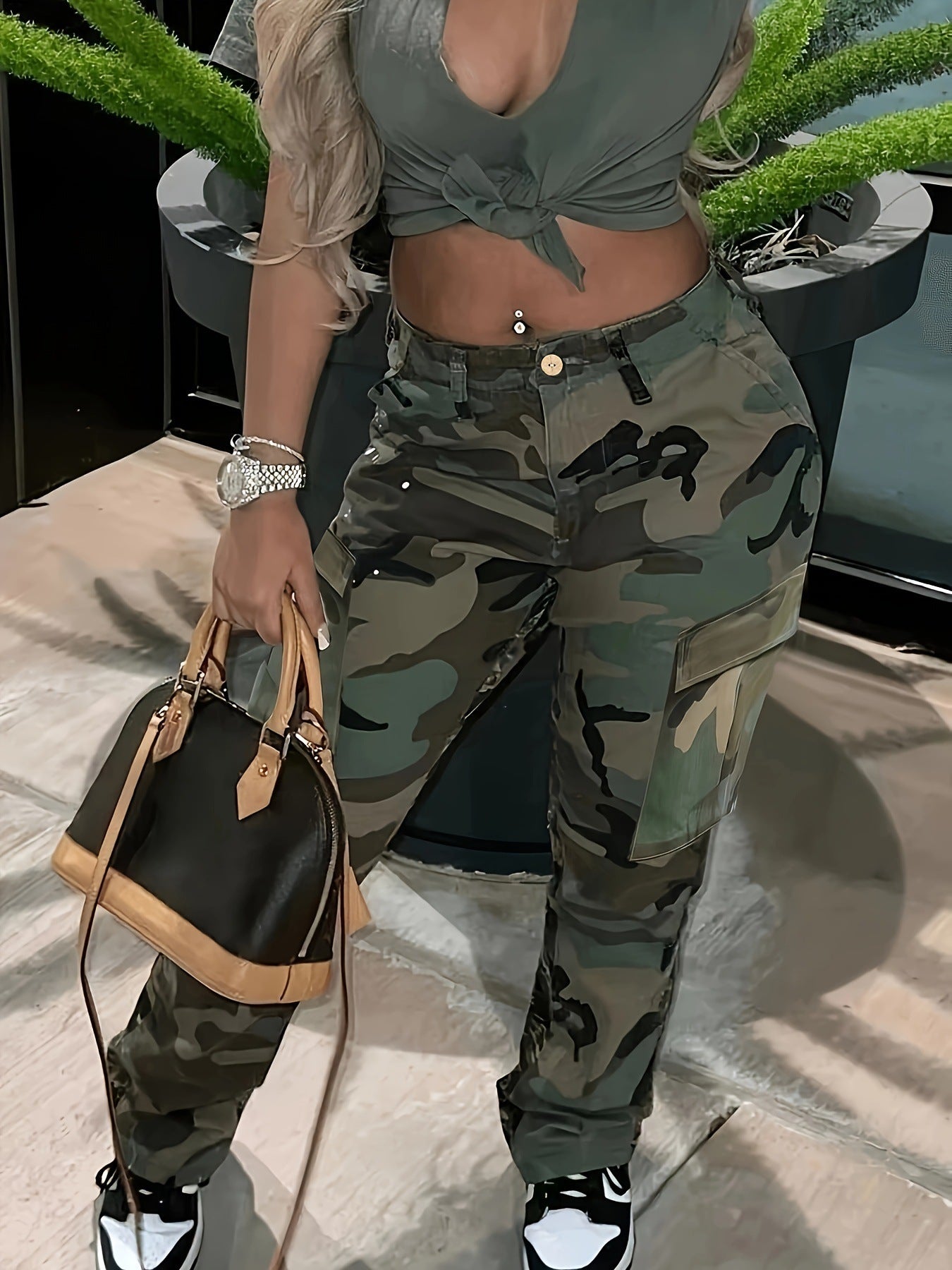 Cargohose Damen Camouflage Robust Mit Taschen