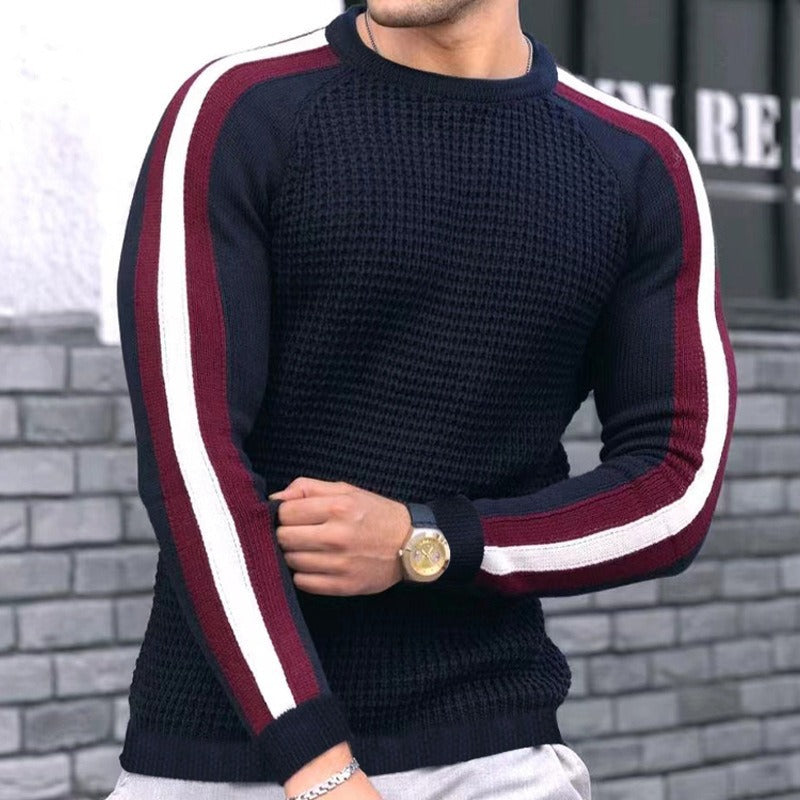 Strickpullover Herren Modern mit Kontrastärmeln und Muster