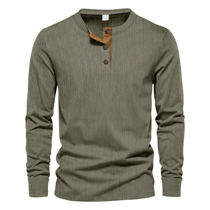 Herren Langarmshirt Strukturiert Modern Mit Knöpfen
