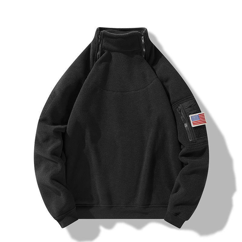 Herren Fleece Pullover Stehkragen Reißverschluss Taschen Warm