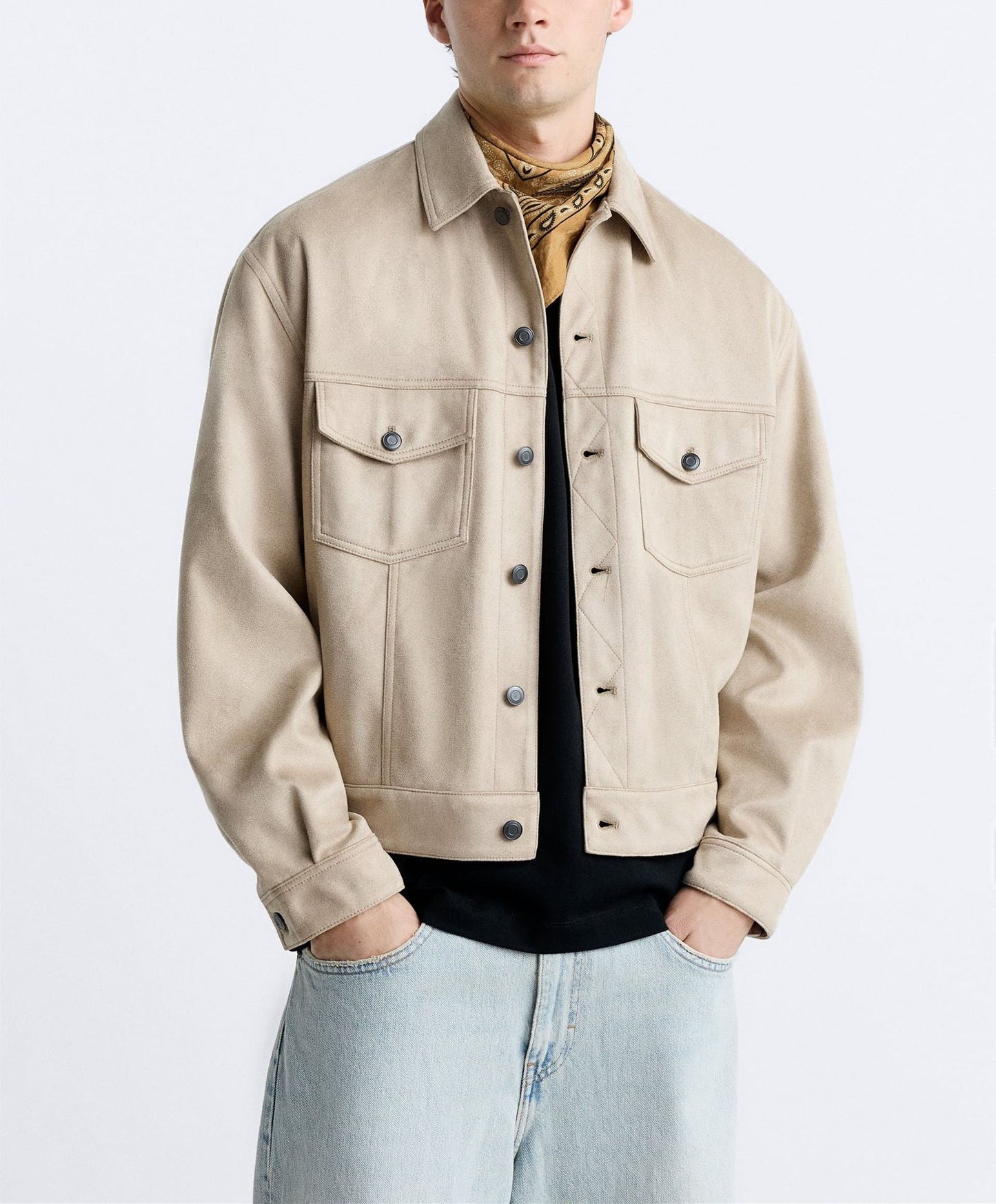 Herren Lederjacke Lässig Wildleder Modern Schnitt