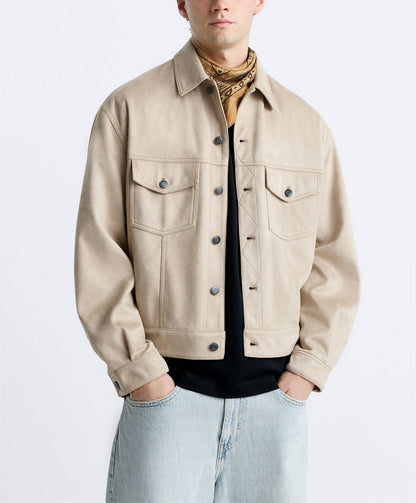 Herren Lederjacke Lässig Wildleder Modern Schnitt