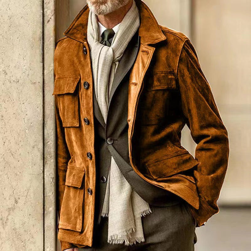 Herren Lederjacke Hochwertig Wildleder Schwarz