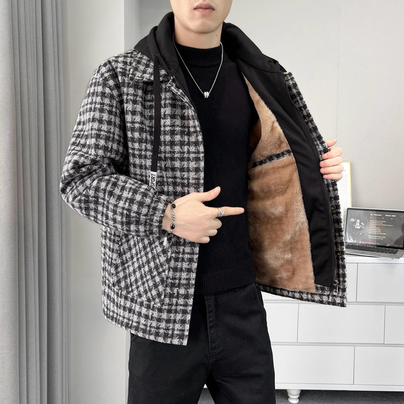 Herren Überjacke Warm Kariert Mit Kuschelfutter