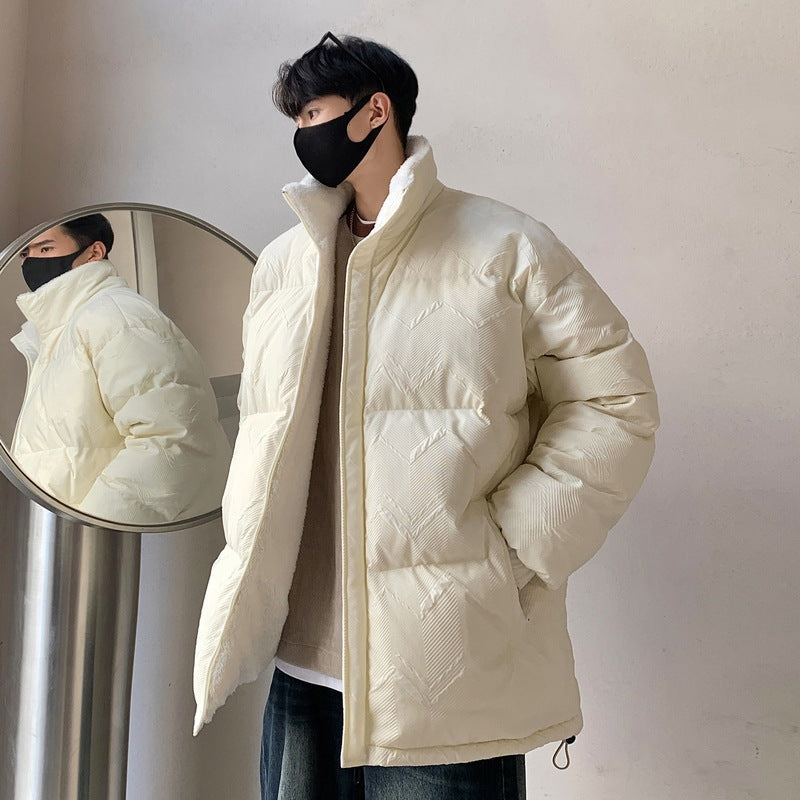 Herren Pufferjacke Übergroß Warm mit Hochkragen und Elastikbündchen