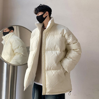 Herren Pufferjacke Übergroß Warm mit Hochkragen und Elastikbündchen