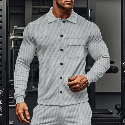 Herren Fitness Hemd Langarm mit Brusttasche Sportlich