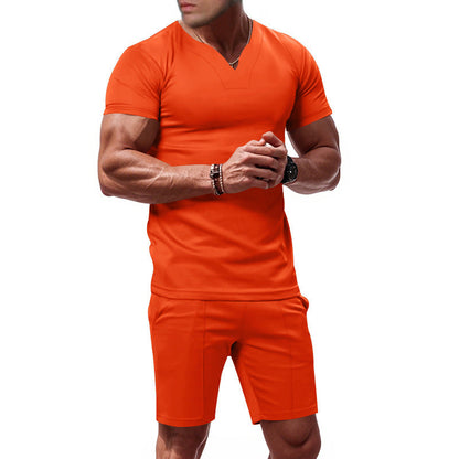 Herren Sportset V-Ausschnitt bequem Fitness Shorts