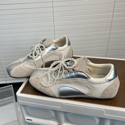 Damen Sneakers Modisch Perlen Detail Atmungsaktiv Mesh