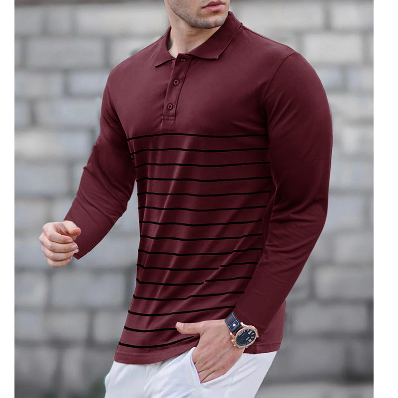 Herren Polo Shirt Langarm Fein gestreift Modern