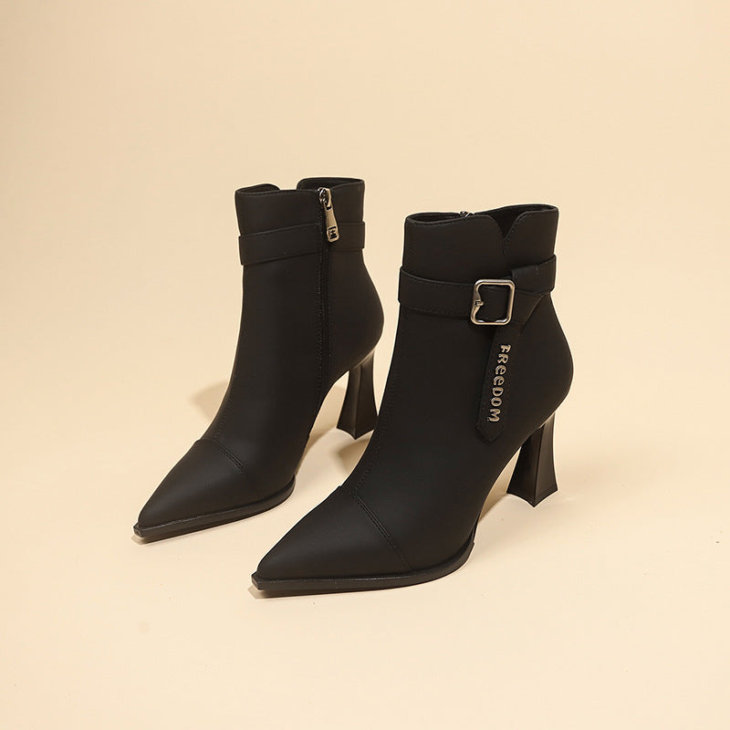 Damen Stiefeletten Hoch Hackenriemchen Schuhe Modern