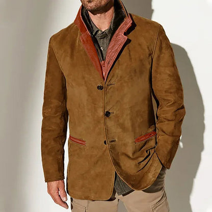 Herren Lederjacke Elegant Wildleder Mit Kontrastdetails