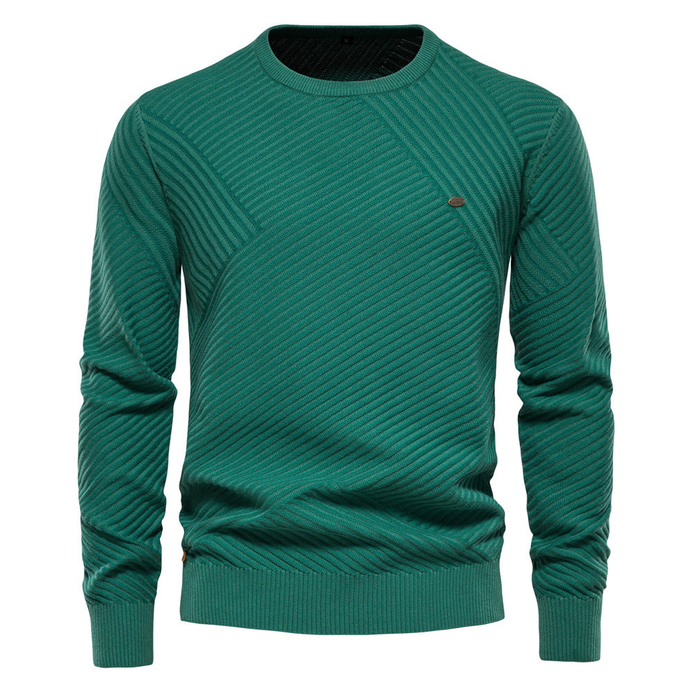 Herren Strickpullover Modern Diagonal Muster Grau - BerlinGlamour