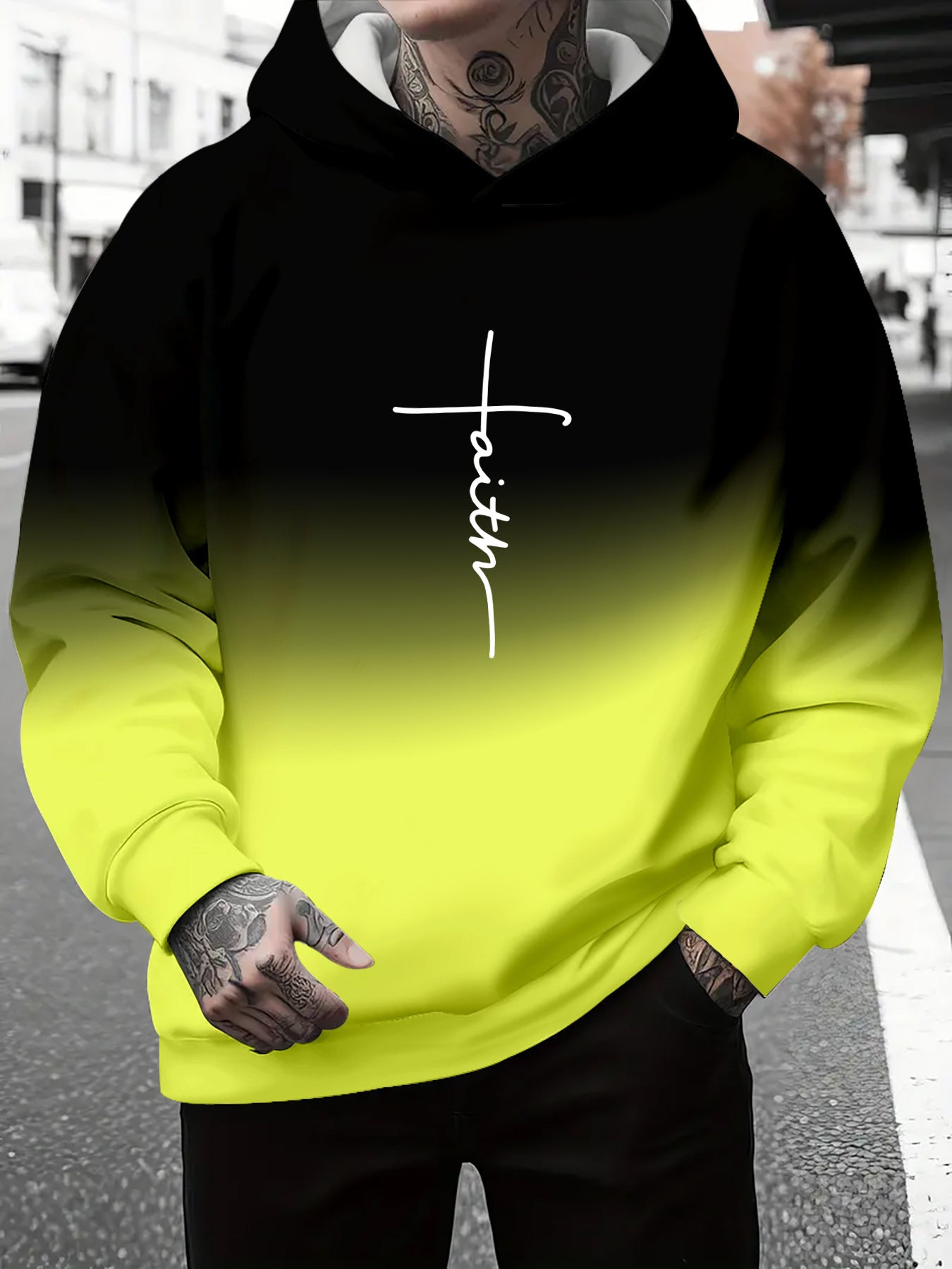 Herren Kapuzenpullover Grau Meliert mit Schriftzug