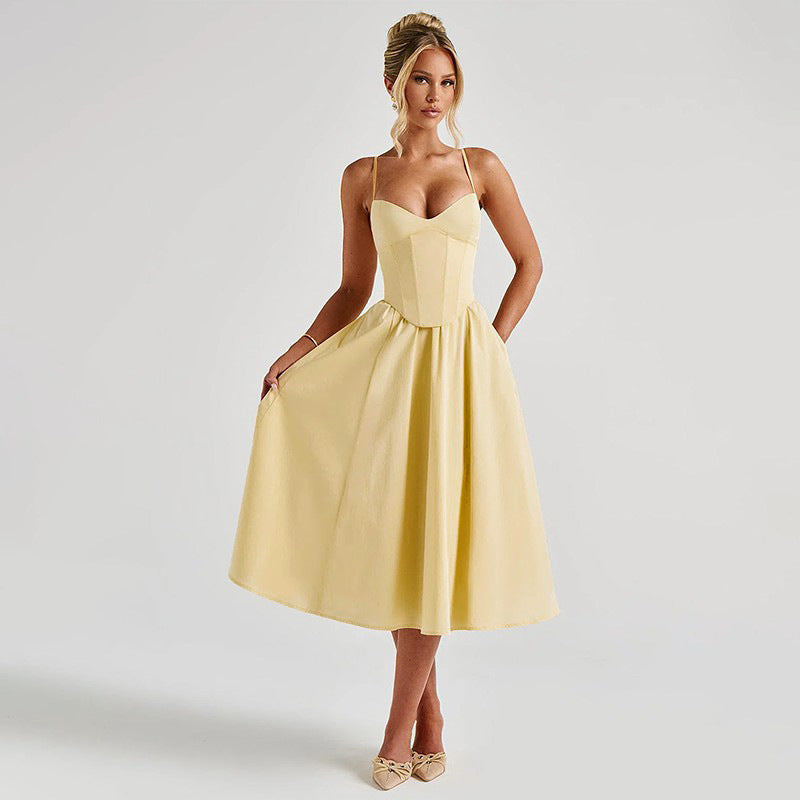 Damen Midi Kleid Figurbetonter Rock Elegant Damenschuhe