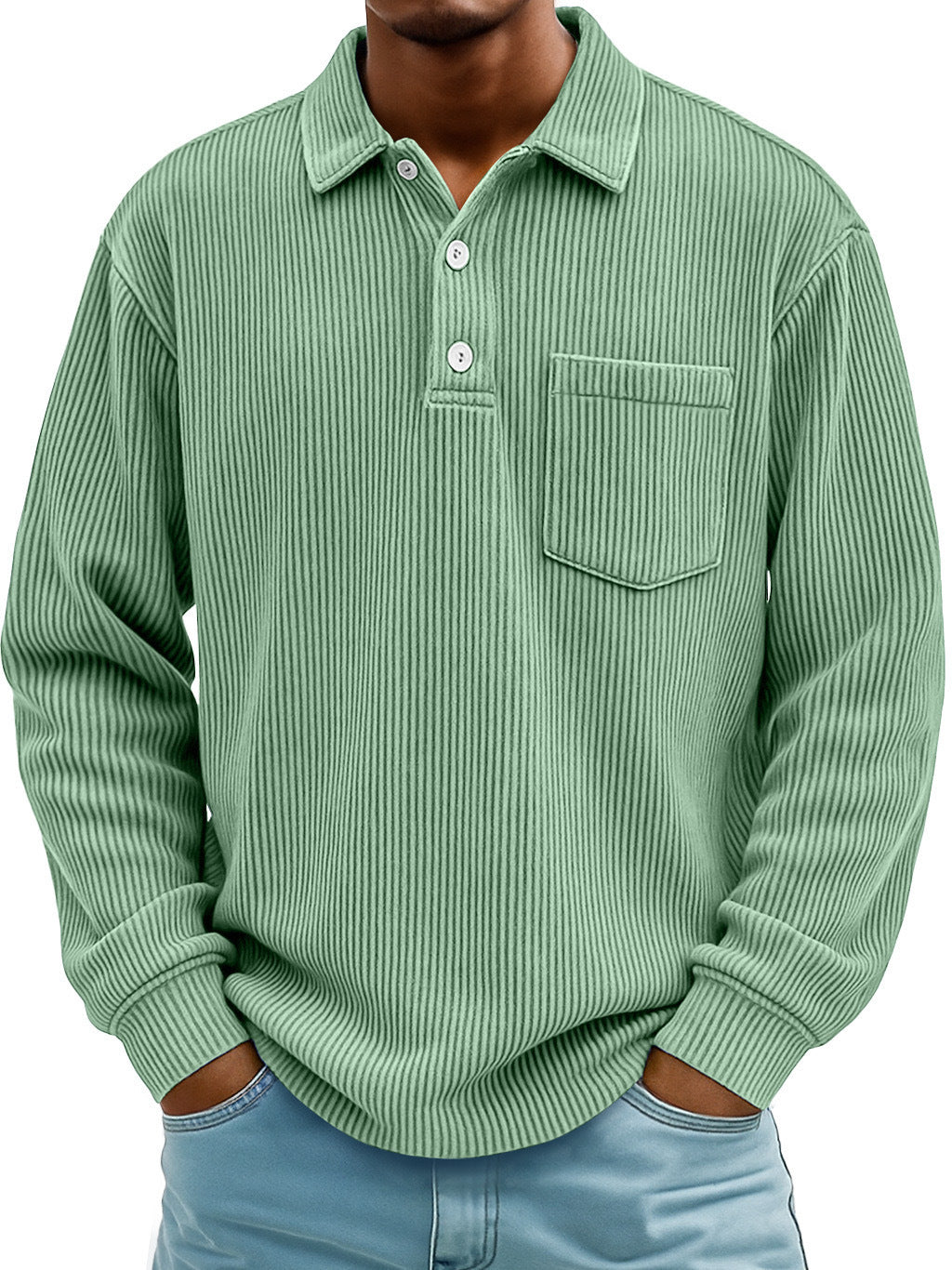 Herren Poloshirt Lässig Longsleeve Strukturiert Modern