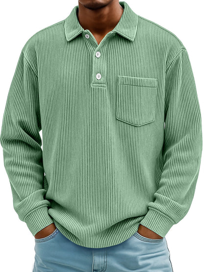 Herren Poloshirt Lässig Longsleeve Strukturiert Modern