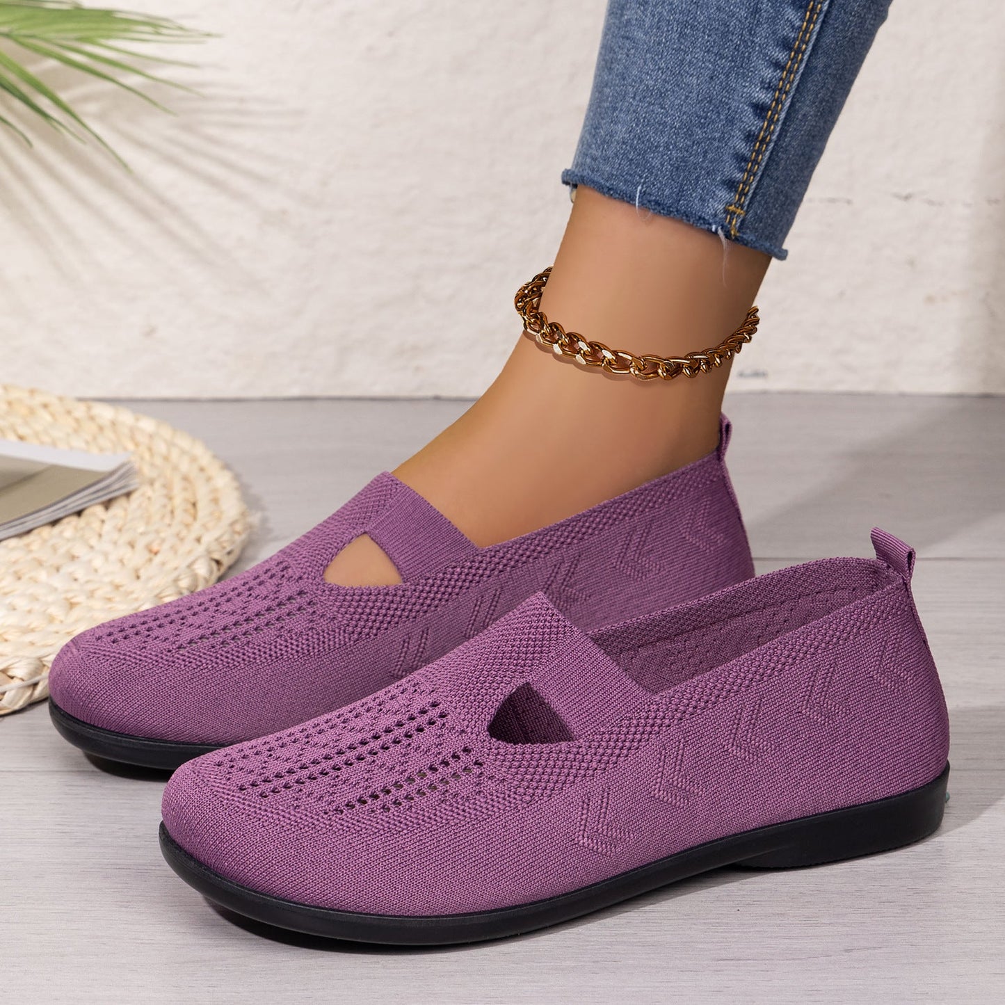 Damen Slip-On Schuhe Bequem Strickoptik Luftig - BerlinGlamour