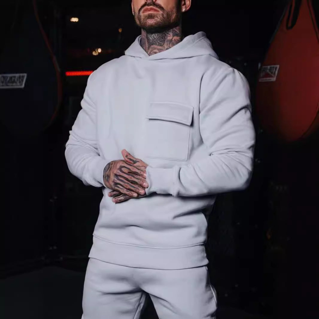 Herren Hoodie Sportlich mit Fronttasche Grau