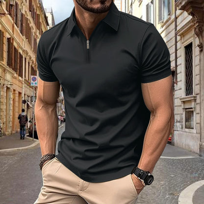 Herren Polohemd Modern Reißverschluss Slim Fit