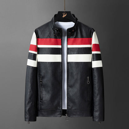 Herren Lederjacke Sportlich Mit Kontraststreifen