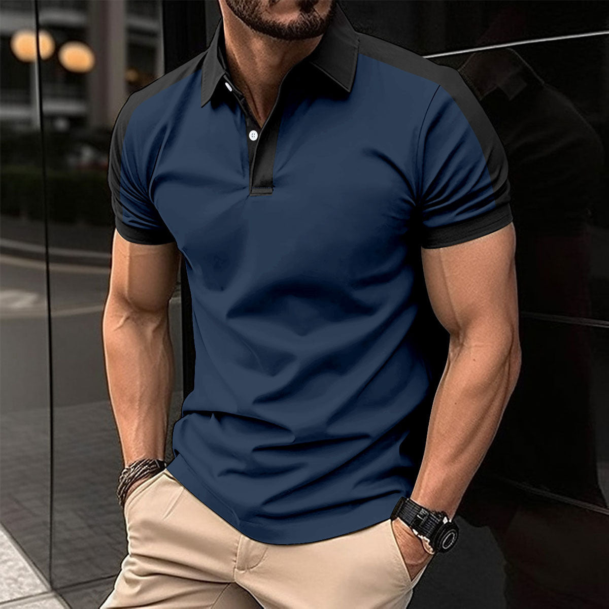 Herren Poloshirt Modern Slim Fit Kontrast Ärmel