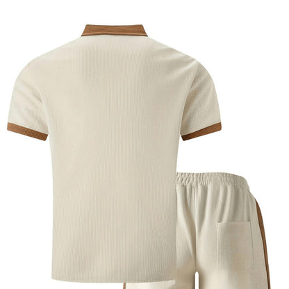 Herren Poloshirt Shorts Set Kontrastdesign Modern Sportlich