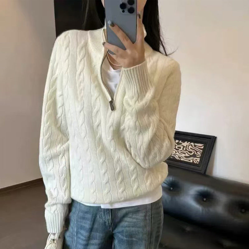 Herren Strickpullover Eleganter Zopfmuster Mit Reißverschluss - BerlinGlamour